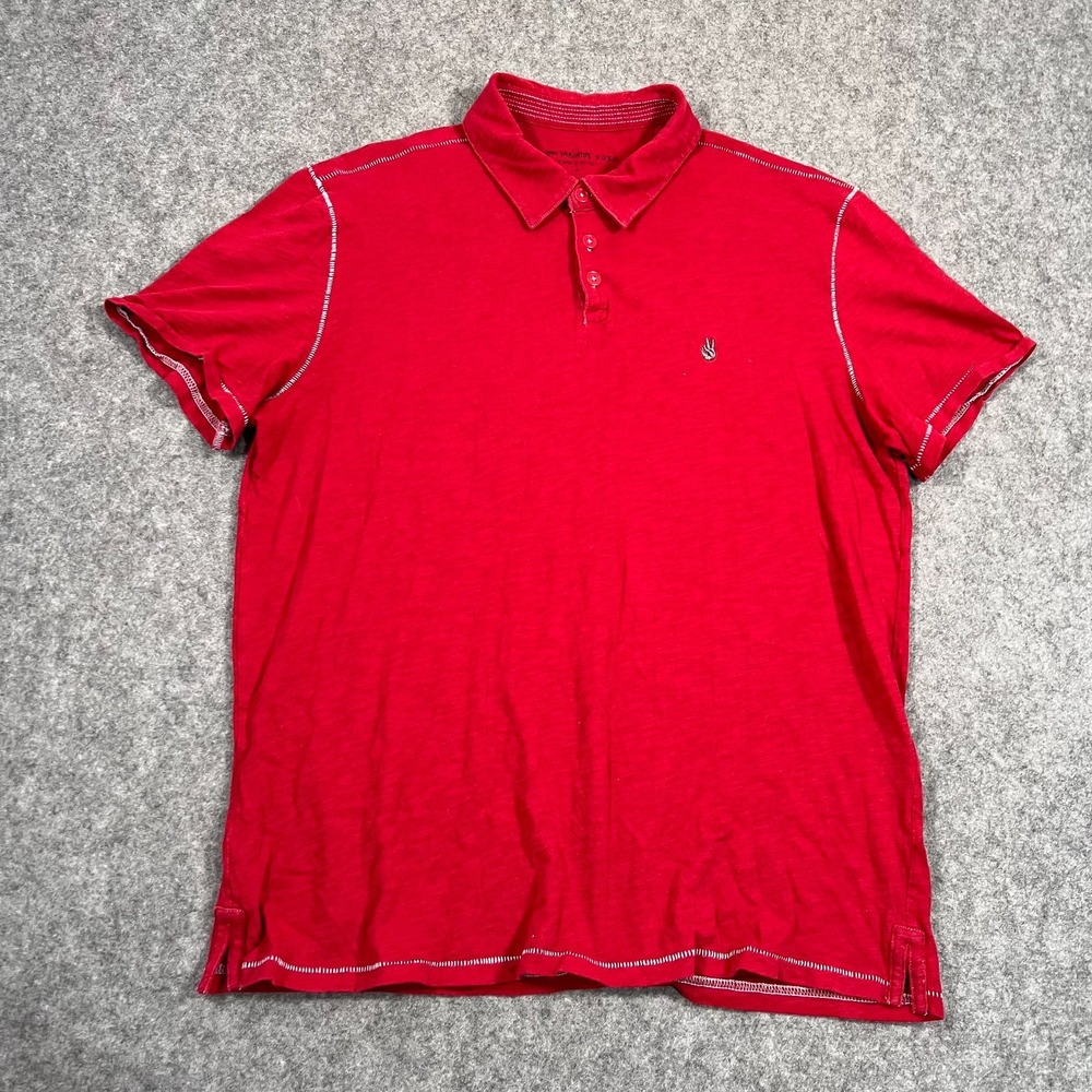 John Varvatos Red Bodhi Short Sleeve Burnout Polo Shirt Men's Size Large‎